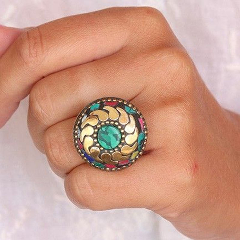 resin ring, round ring, motive ring, design jewelry, bohemian jewelry, big ring for woman, ethnic ring, indian ring, original ring